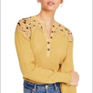 Free people easy breezy Henley lace long sleeve XS